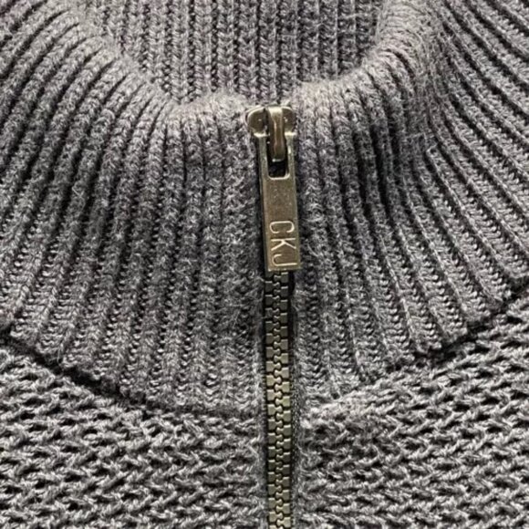 Calvin Klein Jeans Men's XL Sweater Dark Gray Half Zip Mock Neck CK Logo Zipper - Picture 4 of 14